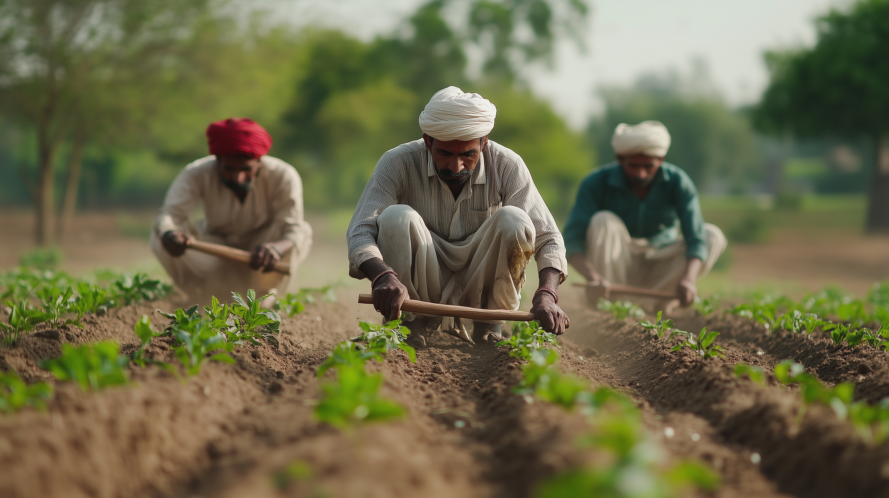 Indian farmer working in traditional organic farm